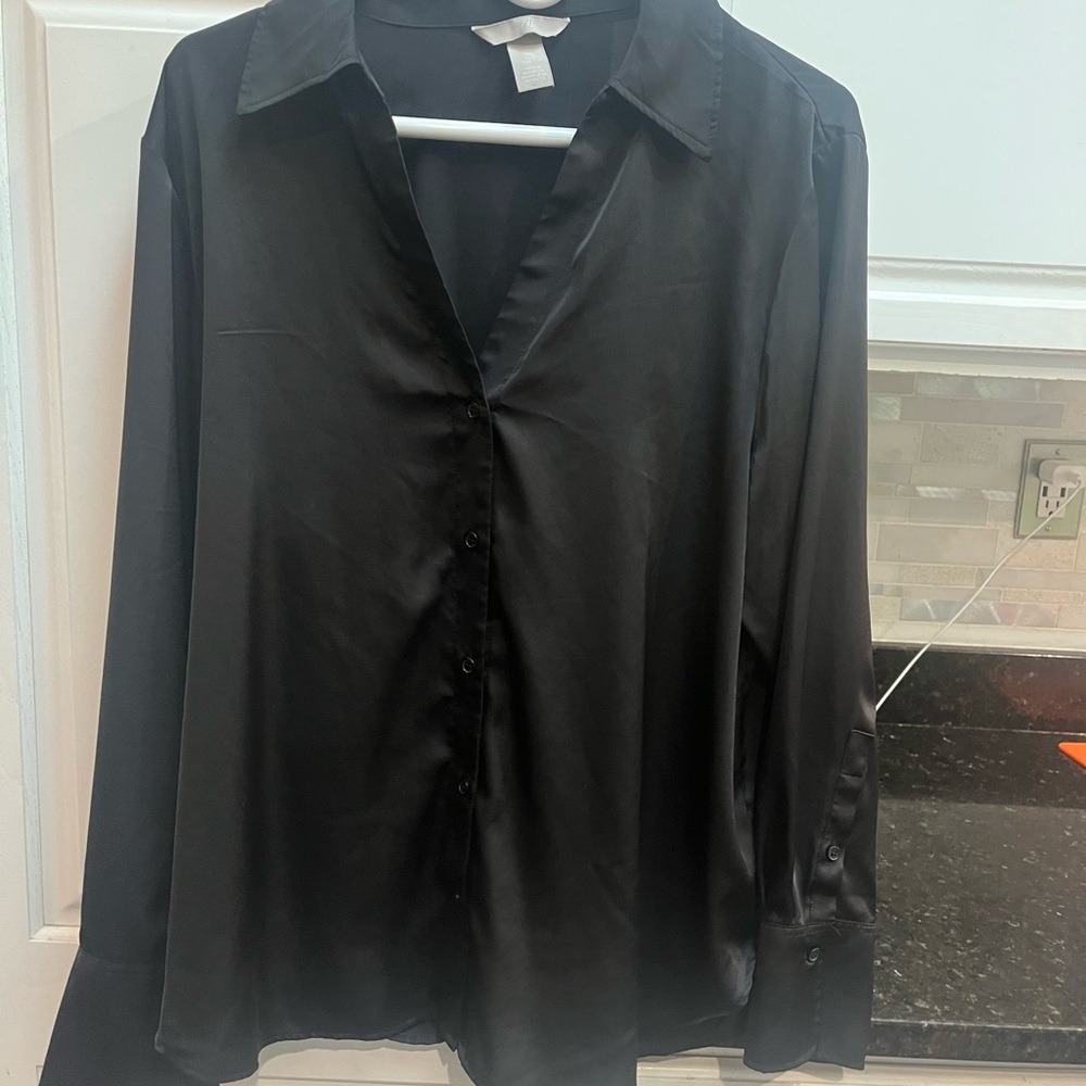 H&M Black Satin Button Down Shirt
